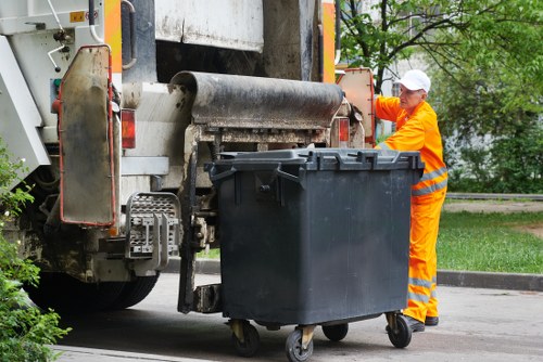 Professional team handling hazardous waste