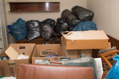 Professional team sorting garage items